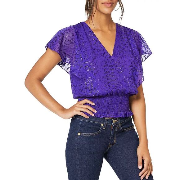 Ramy Brook Lynette Smocked Silk Blend Top in Purple size Medium - Picture 1 of 8
